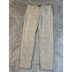 Lucky Brand Jeans Sofia Skinny Summer‎ Damask Jean 12/31 Beige Tan Button Zip